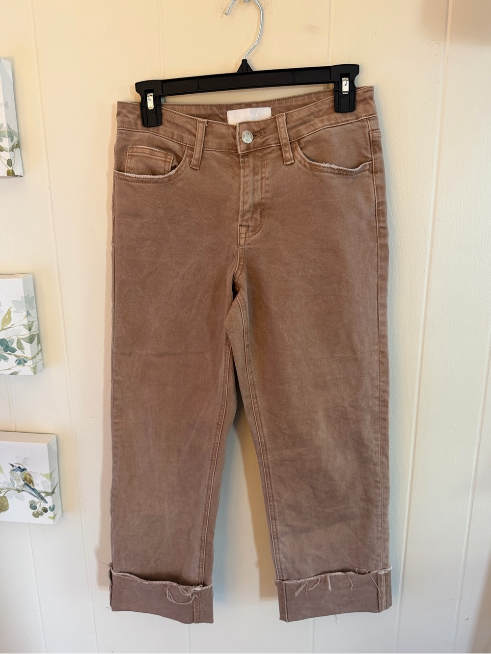 Vervet Blue Size 27 Mocha Brown Cropped Jeans Raw Hem Cuffed Stretch Denim